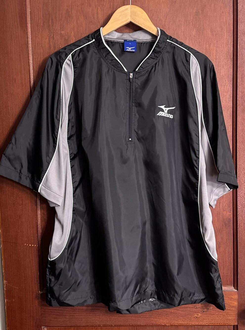 Mizuno Mens L Black Gray 1/4 Zip Vented Baseball Wind Shirt Pullover Windbreaker